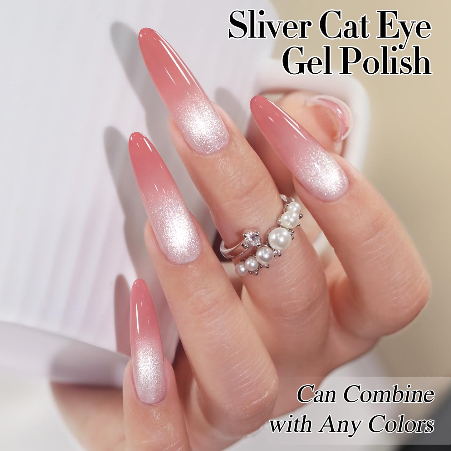 Double Rhythm Jelly Glass Cat Eye Gel Polish with Magnet 15ML Holographic Glitter Shimmer Translucent Sheer Color Magnetic Nail Polish Salon DIY at Home (Milky White Silver-MC1302)