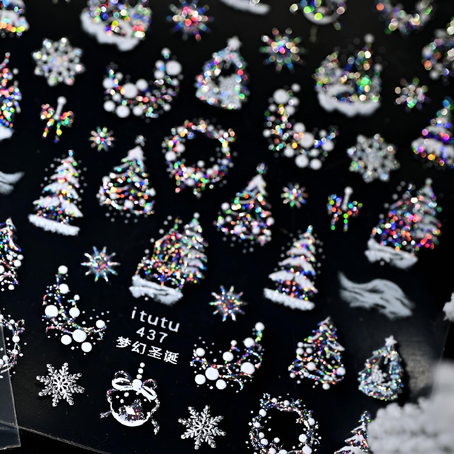 Christmas Nail Stickers for Nail Art 5D Embossed Colorful Xmas Tree Nail Art Stickers Colorful Christmas Nail Decals Silver White Snowflake Nail Art Supplies Design for Women Girls