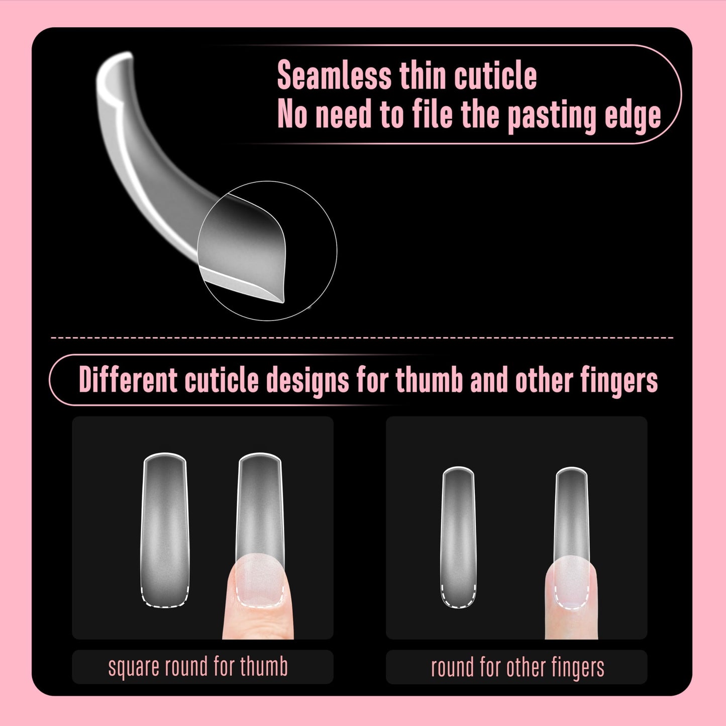 NOVO OVO Halloween XXL Curved Nail Tips Press on Full Cover, Tapered Square Gel x Extra Thick Long XL Acrylic Fake Nails Extension kit, Clear Pre-etched Soft French False Nail 12 Sizes 300pcs