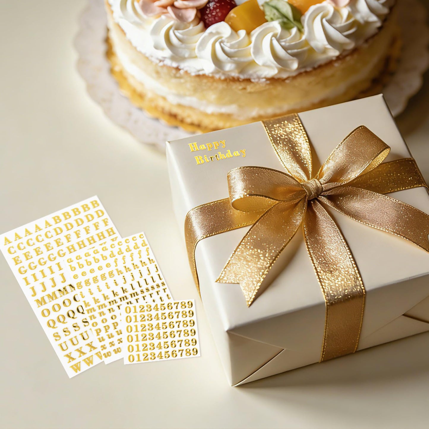 OIIKI 640pcs Small Metal Letter Number Stickers, 3D Self-Adhesive Mini Letter Stickers, 4.5mm Glitter Alphabet Number Decals Decoration Supplies for Scrapbook Nail Keyboard DIY Crafts- Gold