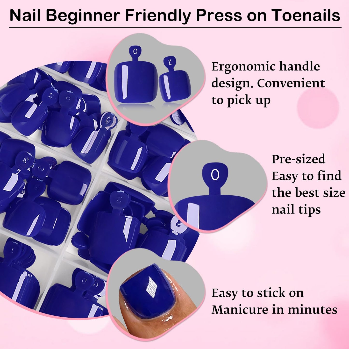 120pc Press on Toenails Women Fake Toe Nail Press ons,Royal Blue Acrylic Toenail Press ons Toes Nails Fake Toenails Glue on Toe Nail Tips 12 Sizes Toe Press-on Pedicure Presson False Nails for Feet