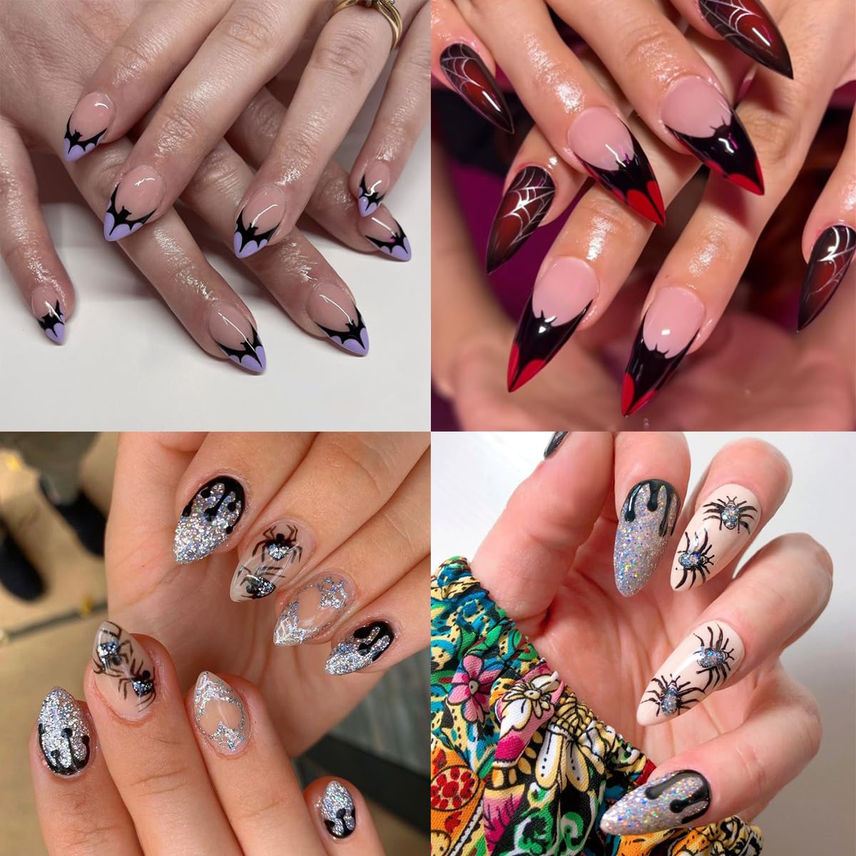 8 Sheets Halloween Nail Stickers Decals Gold Gloss Bat Nail Art Stickers Goth Nail Design Stickers Self-Adhesive Spider Web Spider Skeleton Nails Accessories for Women Nails Art Decorations Supplies