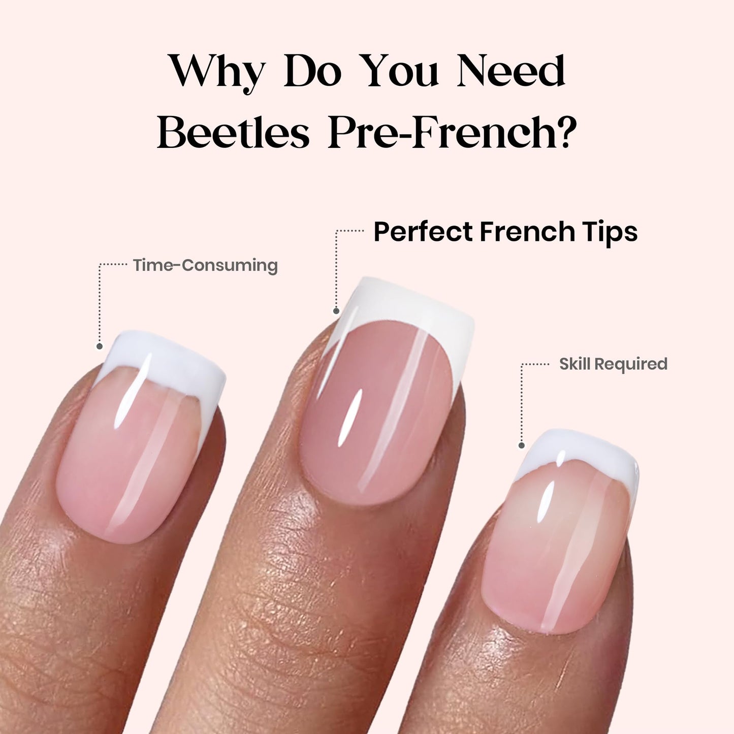 Beetles French Tips Press On Nails - Pearl French | Pink French Tip Nails Short Square 150 Pcs Fake Nail Tips, Soft Nail Gel False Nails Art DIY Gifts For Women