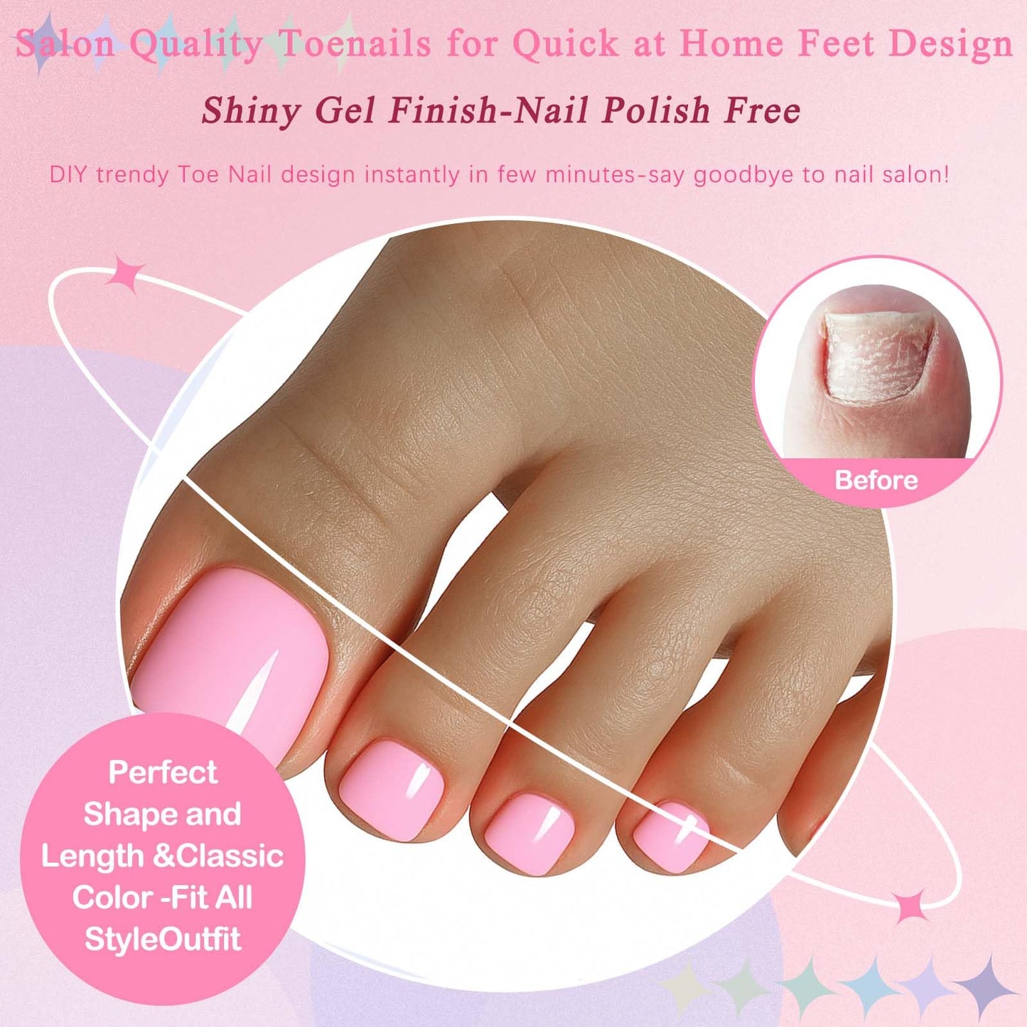 LoveOurHome 120pc Pink Press on Toenails Women Fake Toe Nails with Glue Tabs, Pink Fake Toenails Press on Toe Nails Glue on Toenail Acrylic Toes Nail Tips Artificial False Toenail for Women Girls