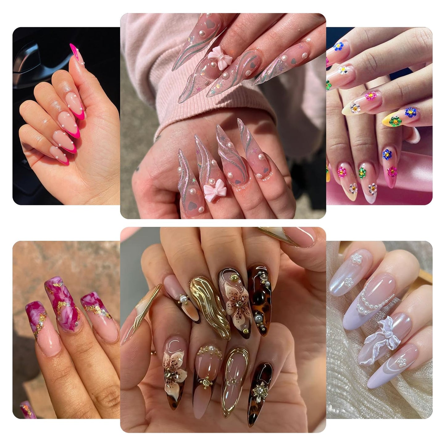 GZMAYUEN Nail Chrome Powder Nail Art Kit, 4 Color Chrome Powder for Nails, 15Pcs Nail Brushes for Nail Art, 4 Sheets Butterfly Nail Stickers, 4 Boxes Nail Charms Accessories
