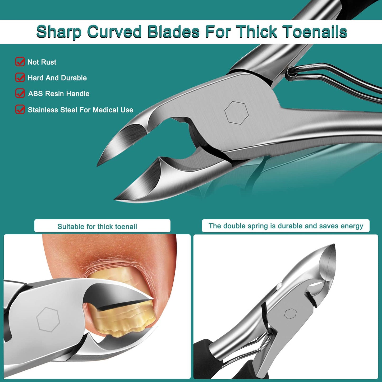 Merkaunis 6Pcs Toenail Clippers for Thick Toenails Ingrown Nail Clippers, Large Toe Nail Clippers, Heavy Duty Toe Nail Clippersfor Seniors Toenail Clippers Set with Long Handle for Men