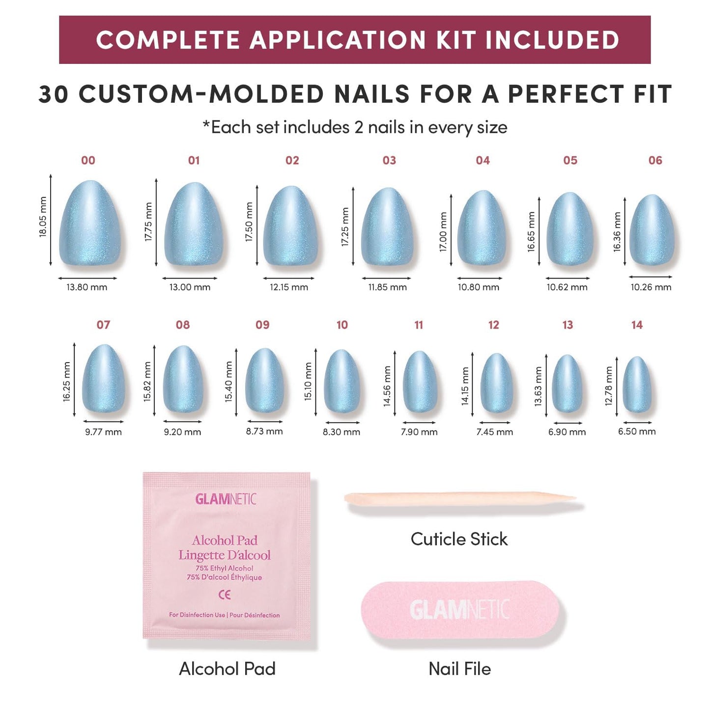 Glamnetic Quick Press Mani - No Glue Press On Nails, Just Peel and Stick, Almond Extra Short Nails, Mess Free, Salon Quality Stick On Nails, Ocean Prism | in 15 Sizes - 30 Nail Kit | Gift For Mom