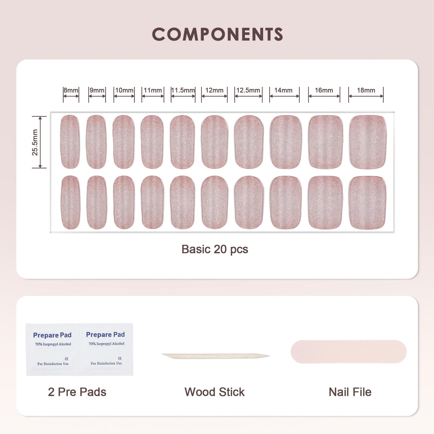 KHARITA Semi Cured Gel Nail Strips – Real Gel Nail Polish Wraps for Brittle Nails | Long Lasting Easy Peel-Off Removal | Hema-Free | 20-Piece Glitter Cat Eye Pink Salon Sticker Kit with UV Light