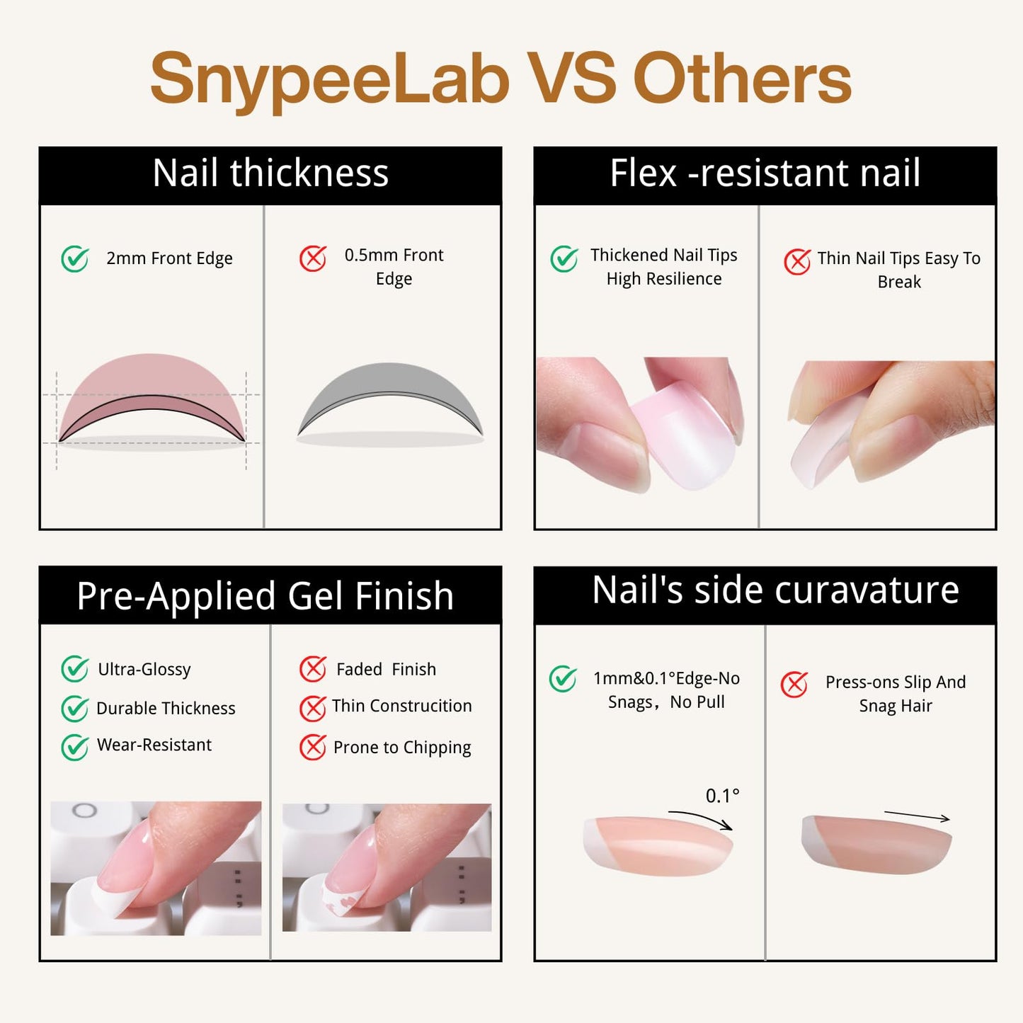 SnypeeLab Cat Eye Press on Nails Short Almond, with French Tip Effect, Glue on Nails for Women Gift, Salon Quality Wedding Nails, 32 Pcs (Nude Pink1)