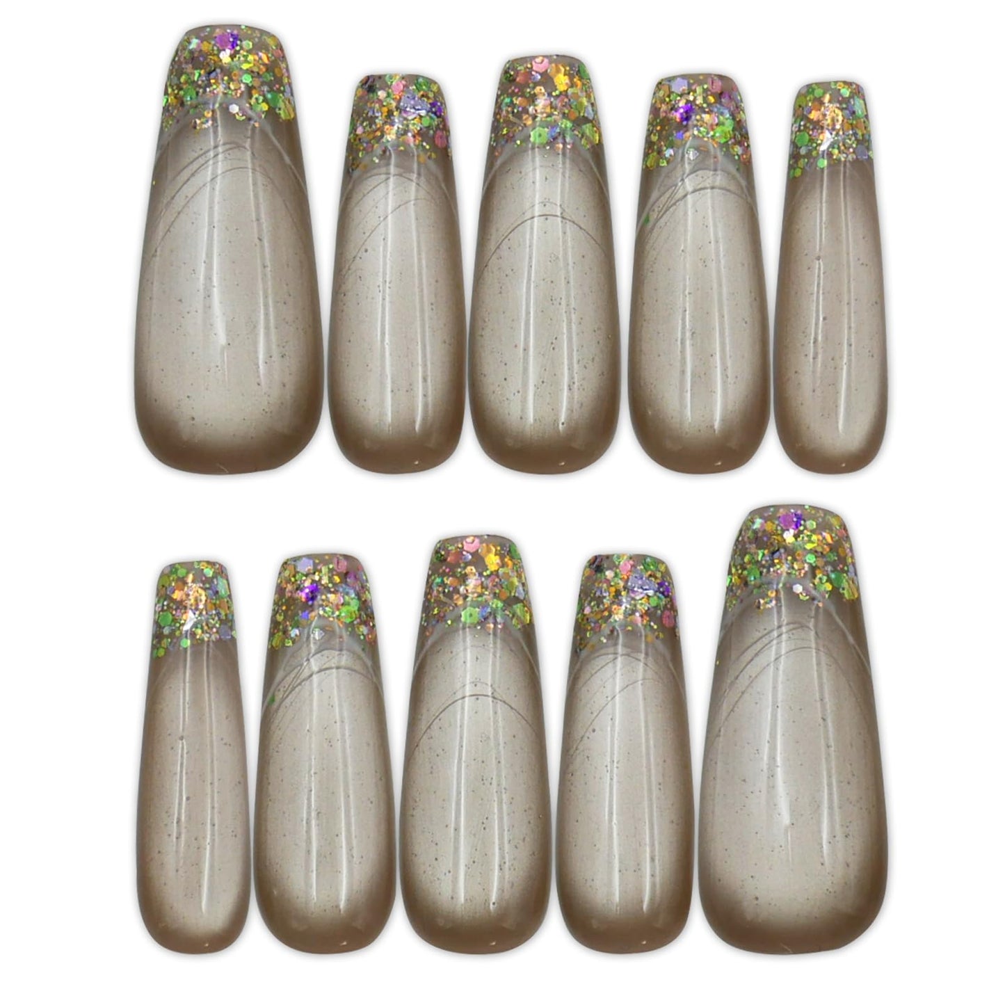 Cat Eye French Tip Press On Nails，Long Stiletto Fake Nails，Glossy and Bling Glitter.With Glue Tabs - 10Pcs Nail Kit for Women Girls Elegant & Durable Artificial Nails for Instant Manicure.