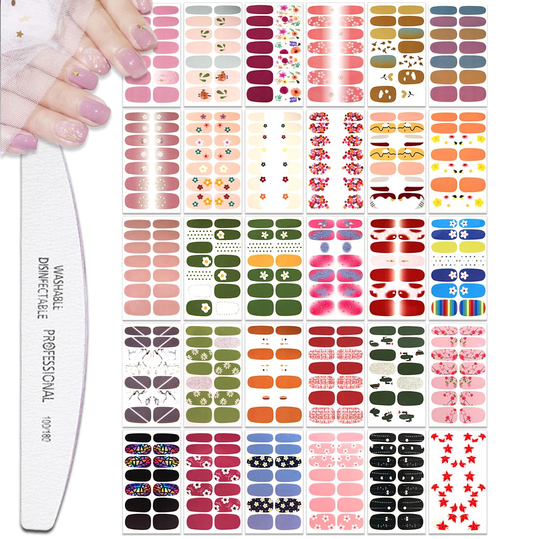 XEAOHESY 30 Sheets Flower Series Full Wraps Nail Polish Strips Stickers Self-Adhesive Nail Art Decals Stickers with Nail File Manicure Kit Nail Art for Women Girls