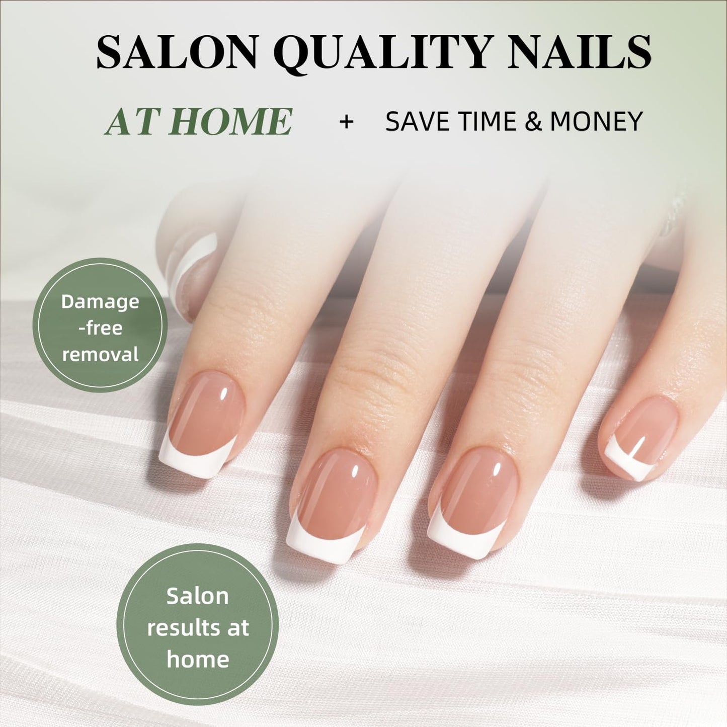 White French Tip Press On Nails - Brown Short Square Fake Nails, Square Press On Nails Reusable Stick On Nails in 15 Sizes, 30pcs False Nail Kit for Women & Girls (Cocoa French)