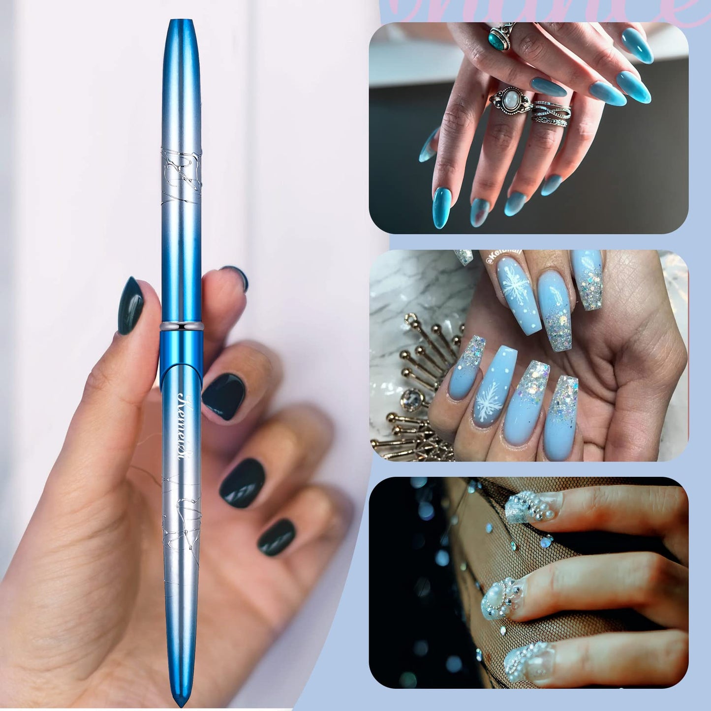 Acrylic Nail Brush Size 14,KEMEISI 100% Pure Kolinsky Nail Art Brushes Sturdy Handle Oval Shaped Acrylic Powder Nail Design Tools for Professional Manicure DIY Home Salon (Blue Gradient)