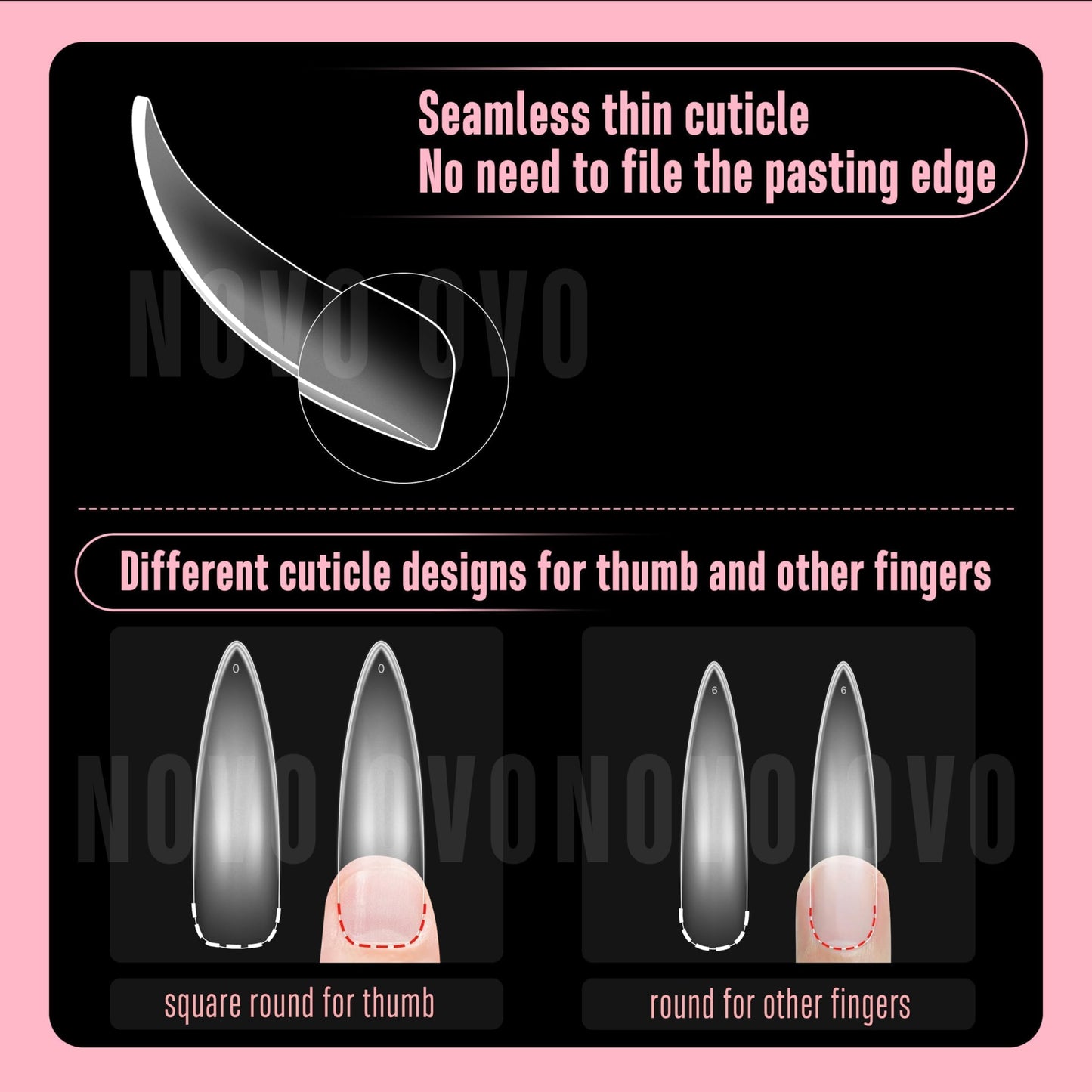 NOVO OVO Halloween XXL Curved Almond Stiletto Nail Tips Press on Full Cover, Soft Gel X Extra Thick Long Acrylic Hawk Curve Fake Nails Extension, Clear Pre-etched French False Nail 12 Sizes 240 Pcs