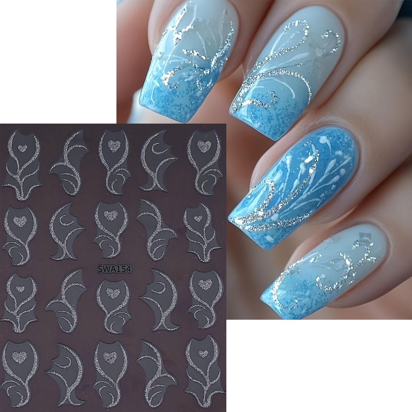 CJDLTS 6 Sheets French Lines Nail Art Stickers Gold $& Silver Glitter Love Nails Stickers 3D Self -Adhesive Love Heart Stripes Nail Decals Holographic French Nail Decoration for Women DIY Manicure