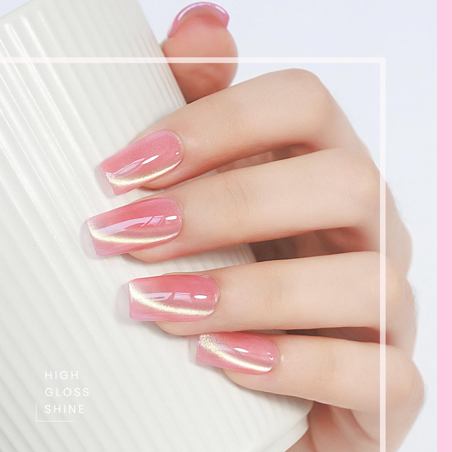 MIZHSE Cat Eye Gel Nail Polish, 8 Colors Glass Magnetic Gel Polish Set with Magnet Stick, Crystal Jelly Pink Purple Colors with Gradual Gold Cat Eye Effect Nail Gel Soak Off Nail Art Valentine's Gift
