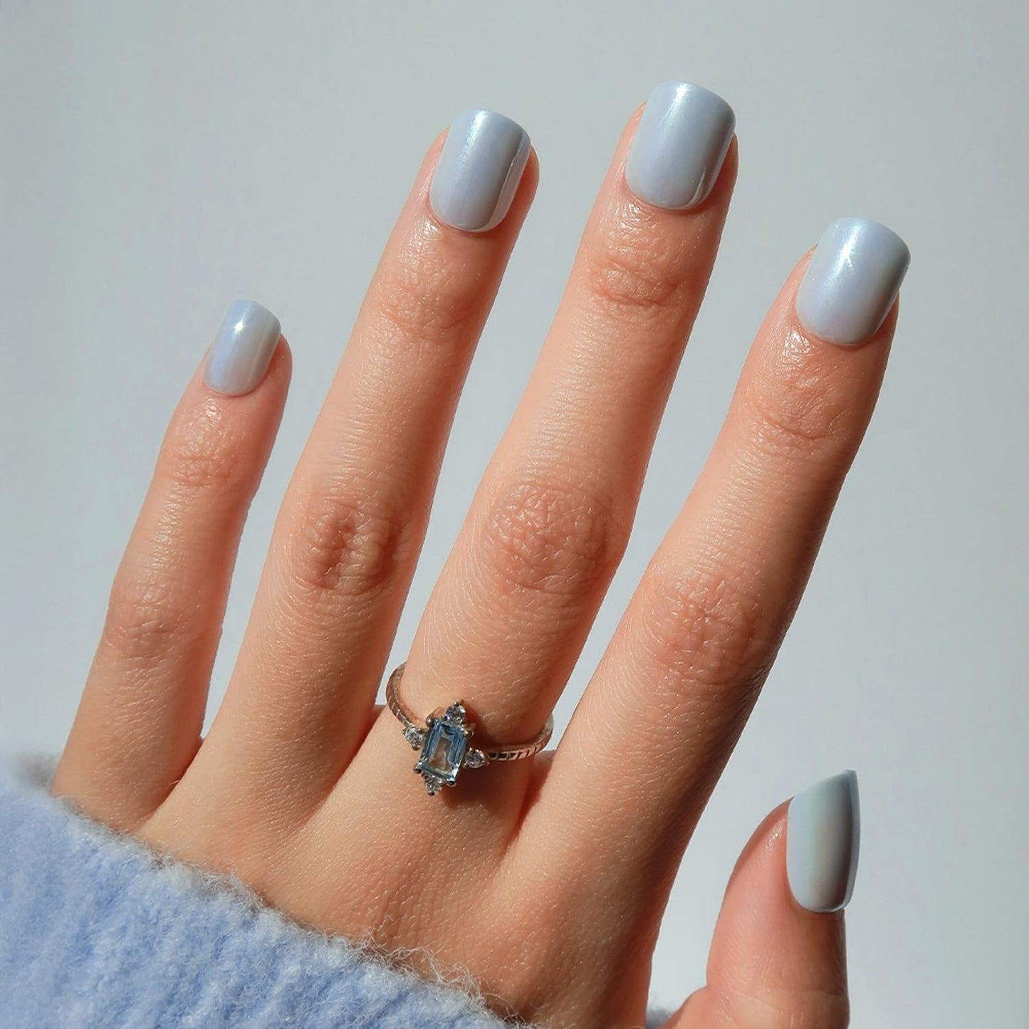 Glamnetic Press On Nails - Light Blue Extra Short Fake Nails with Reflective Glaze Finish | Salon Quality Summer Nails | Clear Skies | 12 Sizes - 30 Nail Kit with Glue