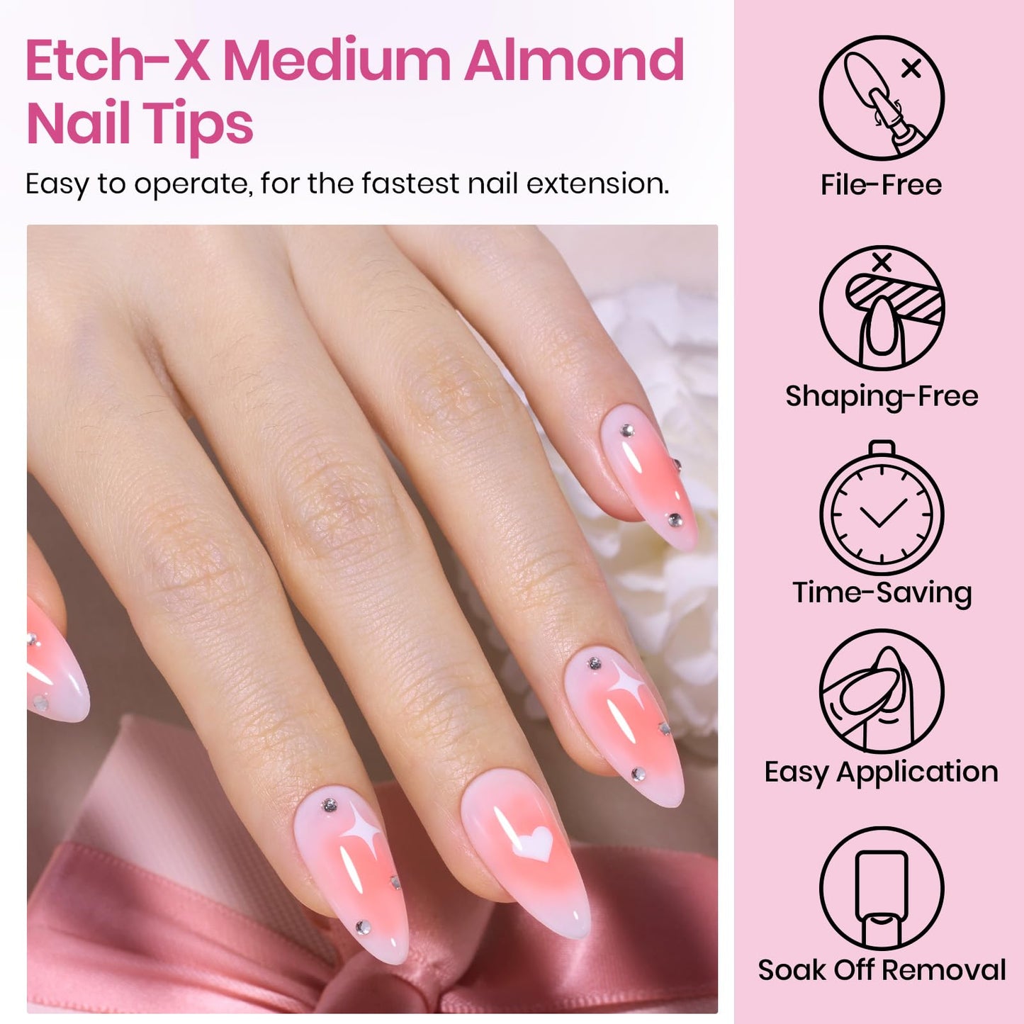 Beetles Medium Almond Nail Tips 576pcs 12 Sizes, Pre-Etched Soft Gel Nail Tips Half Matte Full Cover Press on False Nail Tips Clear Acrylic Nails Glue on Nails DIY Nail Extension Gift for Women