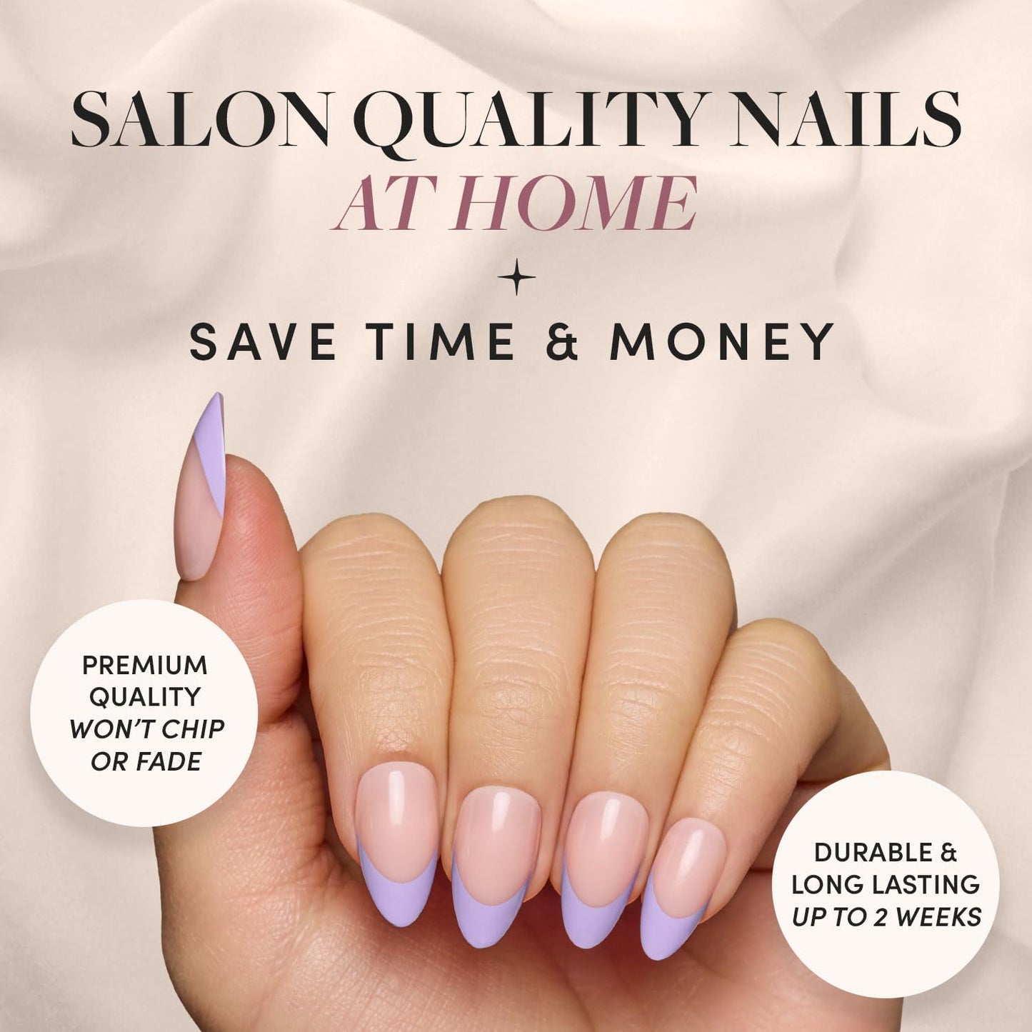 Glamnetic Press-On Nails Bundle - French Lilac & Goal Digger | Short Almond Purple French Tips with a Glossy Finish | Natural Short Round False Nails with Gold Foil | Reusable, Salon-Quality Nail Kits