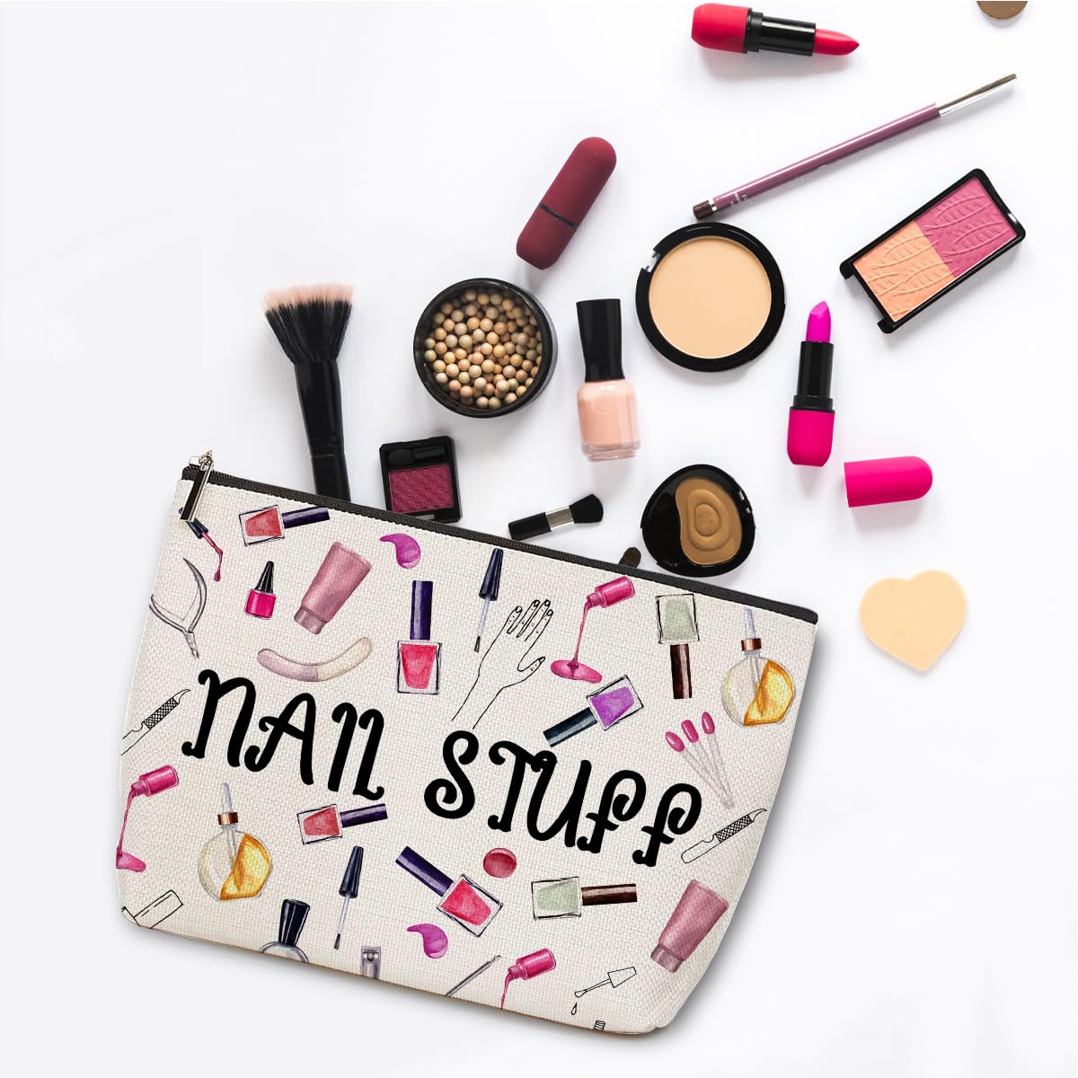 2 Pcs Nail Stuff Makeup Bag, Portable Pouch Purse Travel Essentials Organizer Cosmetic Bags for Women, Manicurist Travel Makeup Toiletries Accessories, Christmas Birthday Gifts for Women Manicurist
