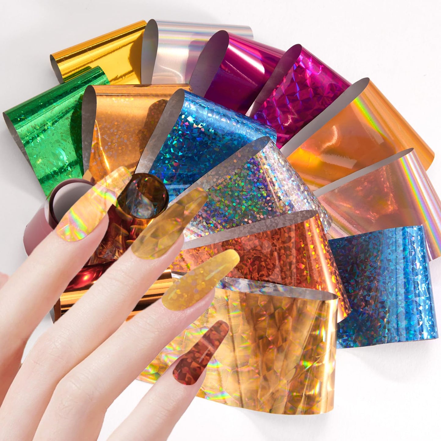 DANNEASY 300 Sheets Holographic Nail Foils Film, Iridescent Nail Art Transfer Foil Stickers Gold Metallic Neon Foil Paper Sheets Starry Sky Star Design Sticker for Nails Decoration Supplies