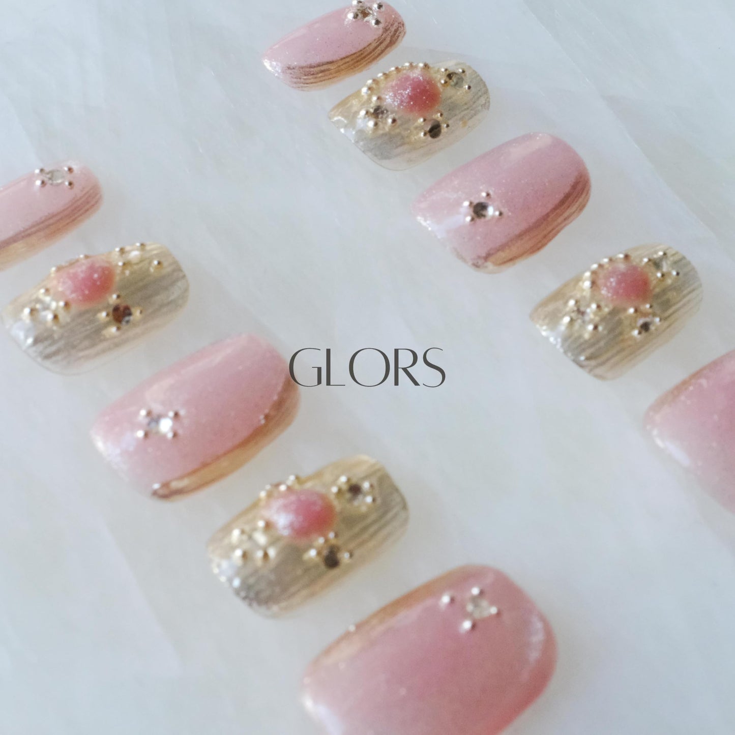 [GLORS] Purely Handmade Press On Nails | Pink Purple Cat-eye with Buccilati Style Fake False Nail Art | Salon Quality Wearable Nails in Short Square 10 pieces (Small, SS)