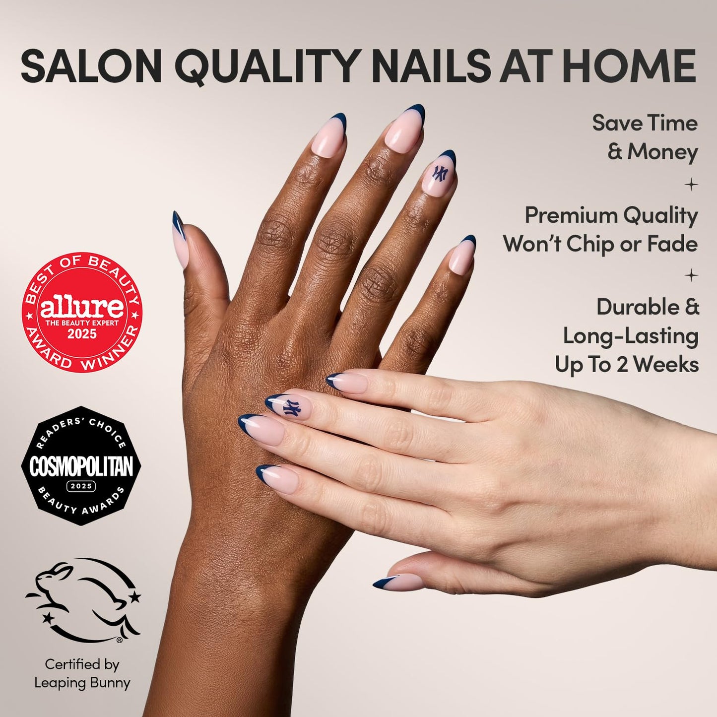 Glamnetic x Fanatics Press On Nails - New York Yankees | Short Almond Fake Nails, MLB Yankees Navy French Tips, Baseball Nails, Salon-Quality | 15 Sizes - 30 Nail Kit with Glue
