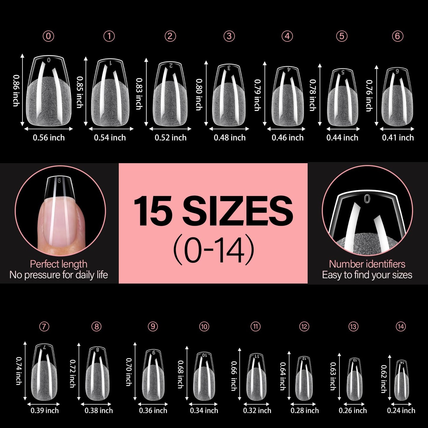 AILLSA Short Coffin Nail Tips for DIY Beginners - 15 Sizes 240pcs Half Matte False Nail Tips Pre-shaped Short Nails Tips, Acrylic Fake Press on Nails Extension