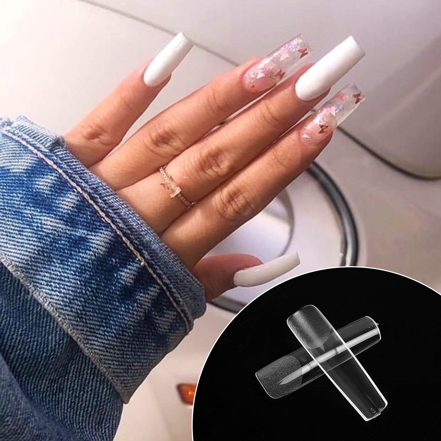 KOXXIAMOQ 240 Pcs Square Extra Long Clear Nail Tips for Acrylic Nails, No C Curve Tapered Square Full Cover Press on Nail Tips Traceless for Extension Tips DIY (Clear)
