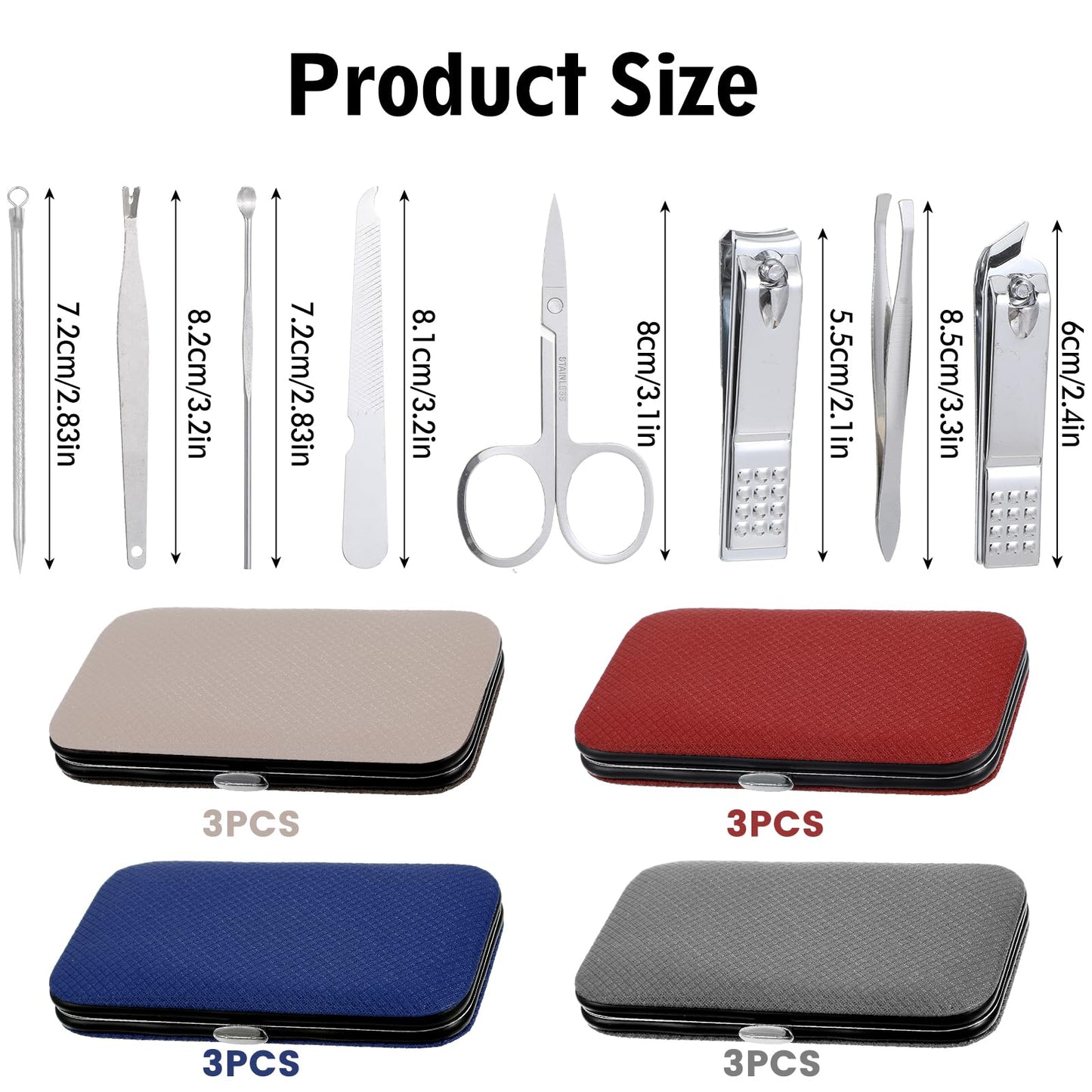 12 Pcs Manicure Set Bulk, Nail Clippers Kit Stainless Steel Fingernail Clippers Set, Sturdy Nail Tip Cutter Trimmers Professional Grooming Toenail Clippers Personal Pedicure Kits Gift Mini Nail Clippe