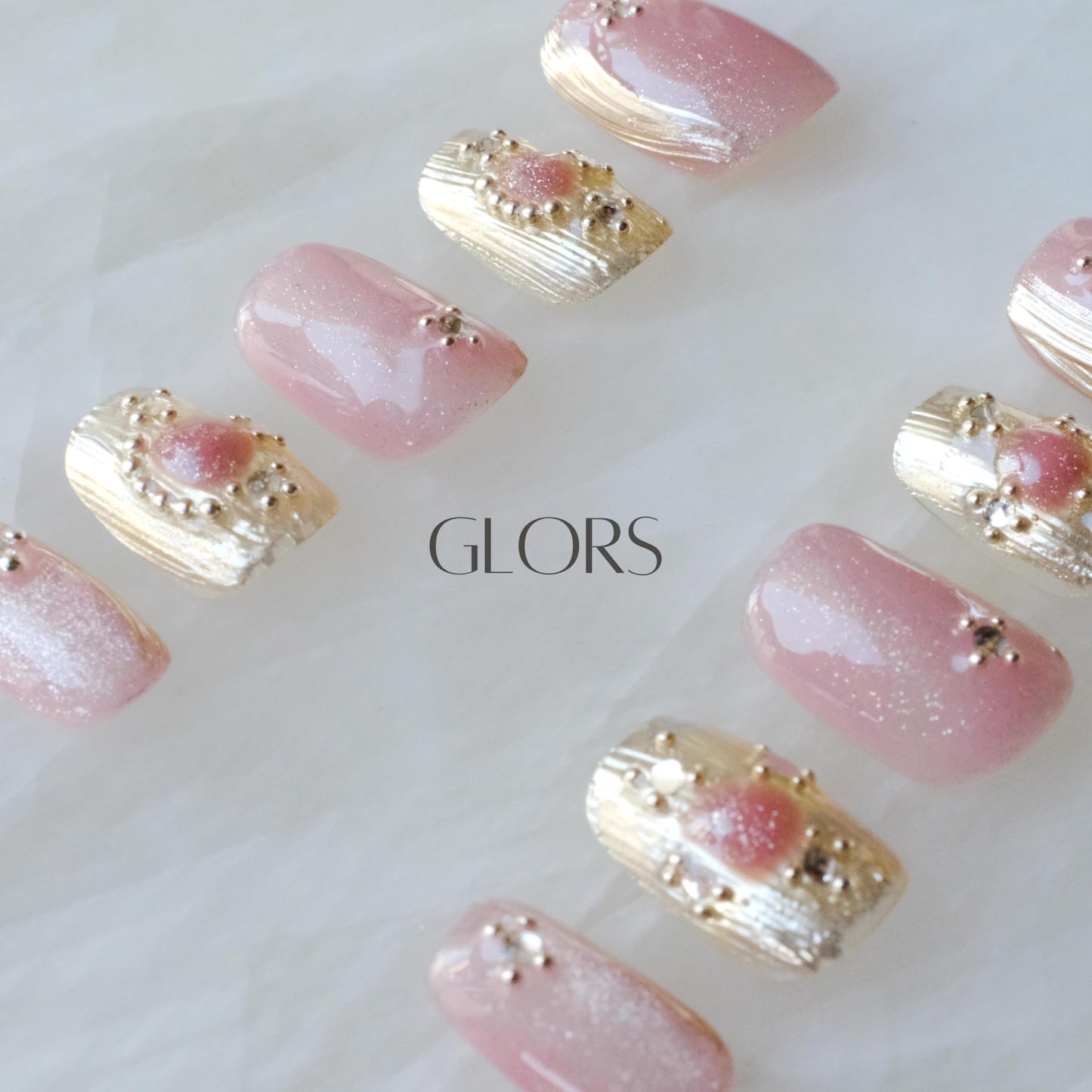 [GLORS] Purely Handmade Press On Nails | Pink Purple Cat-eye with Buccilati Style Fake False Nail Art | Salon Quality Wearable Nails in Short Square 10 pieces (Small, SS)