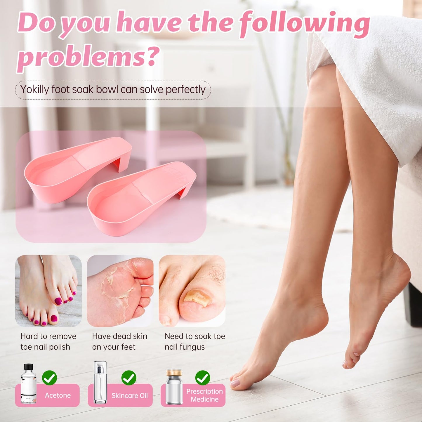 Yokilly Toe Nail Soaking Bowl, 2 PCS Toenails Soak Off Bowl, Shoe Design Foot Bath Soak Tub Bowl, Acetone Proof Pedicure Foot Spa Nail Soaker Bowl(Pink)
