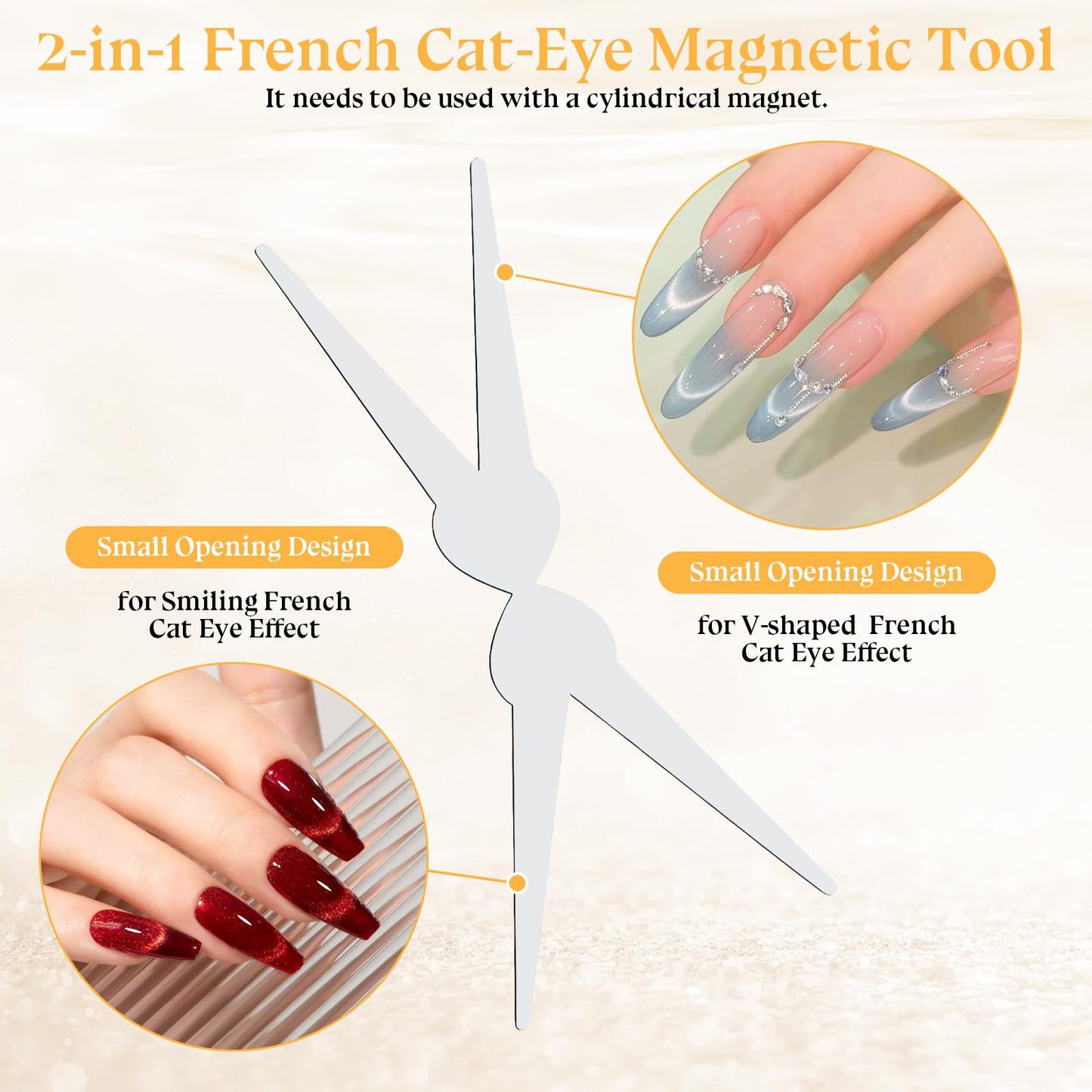 TOSHOW Ring-Shaped Cat Eye Magnet for Nails, 2026 New 3-in-1 Hollow Circular Magnet Tool with Wide Beam & French Design, Portable Y & Ring Magnet Set for Home DIY, Beginners & Nail Artists (1 Set)