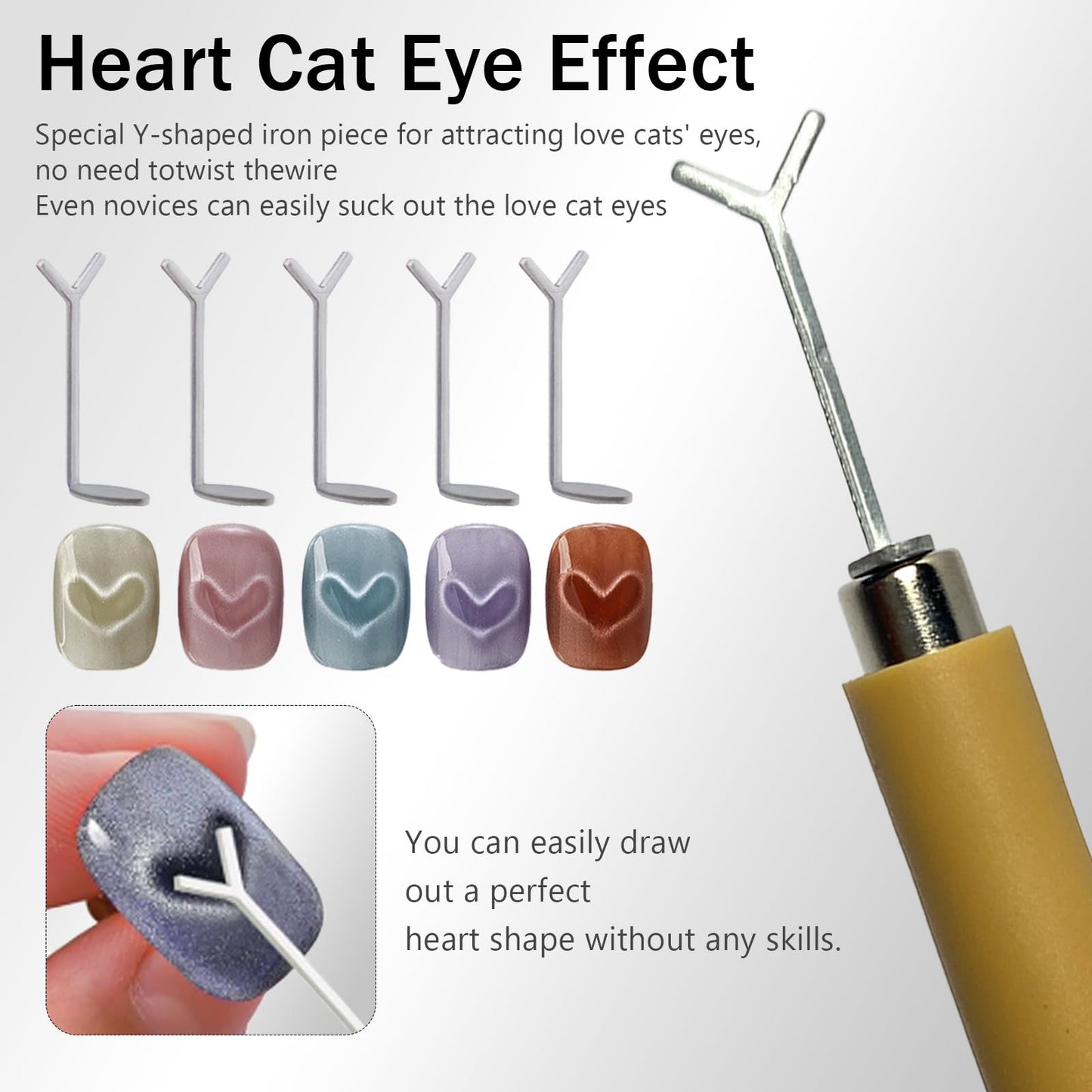 Aqurove 【11-Piece Set】Cat Eye Nail Art Tool Kit Y-Shaped Heart Magnet Plates Silicone Magnetic Wand, Magnetic Nail Art Tool Set for DIY Nail Designs, Professional Nail Art Accessories