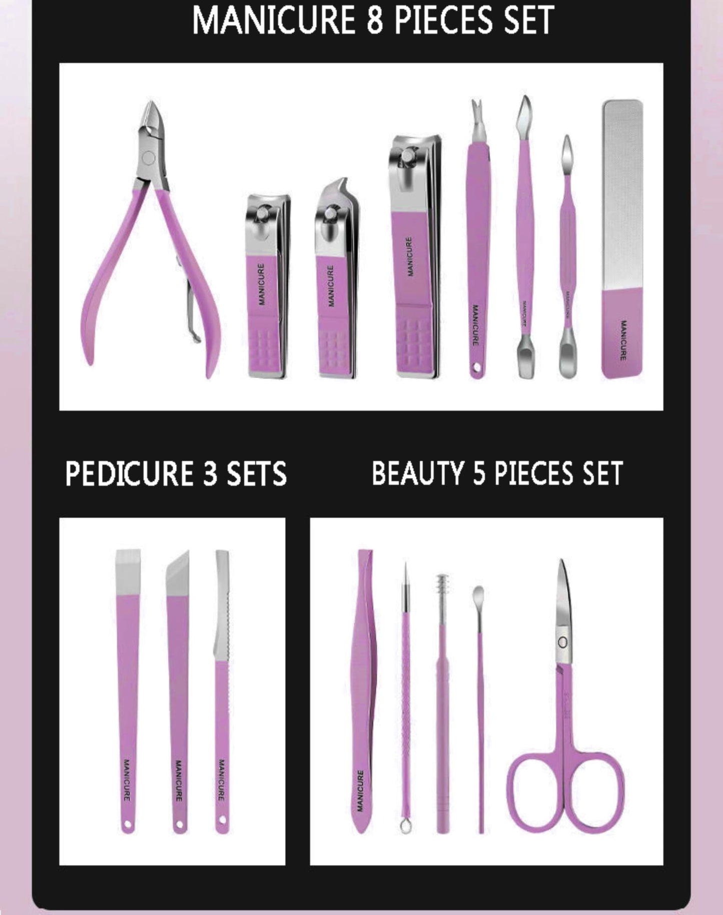 Generic 16 in 1 Manicure Kit Stainless Steel Manicure Pedicure Set Professional Travel Manicure Set Nail Clipper Set (Purple)