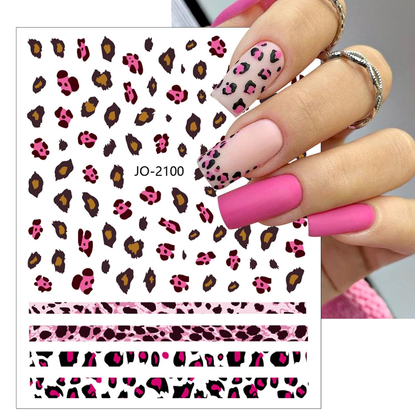 6 Sheets French Leopard Nail Stickers 3D Self-Adhesive Pink Brown Leopard Nail Designs Colorful Animals Suitable for Women Girls DIY
