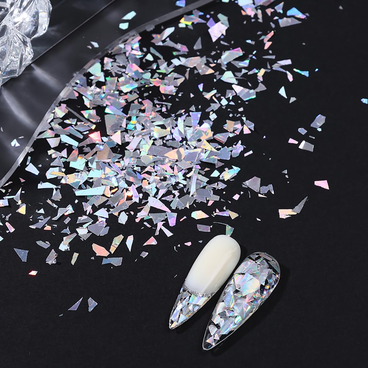 Sparkly Irregular Chunky Glitter Sequin Nail Charms for Nails Design Aurora Laser Silver Glitter for Nails Glitter Flakes Holographic Iridescent Glitter Nail Sequins for Crafts Nail Art Supplies