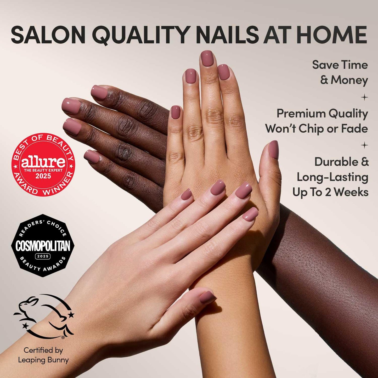 Glamnetic Press On Nails - Super Short Round Fake Nails, Muted Mauve Purple Nails, Mauve Cutie | 12 Sizes - 30 Nail Kit with Glue | Gift for Mom