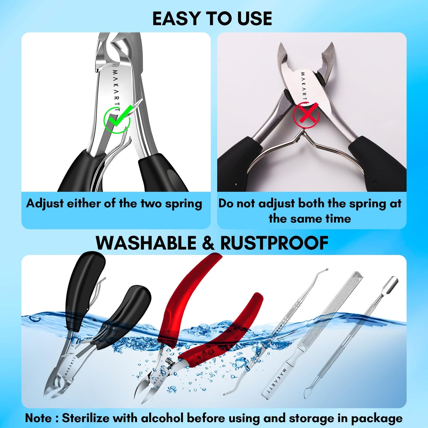 Makartt Toenail Clippers, 5-in-1 Stainless Steel Nail Clipper Set for Thick or Ingrown Toenails, Professional Removal Kit for Men, Women & Seniors