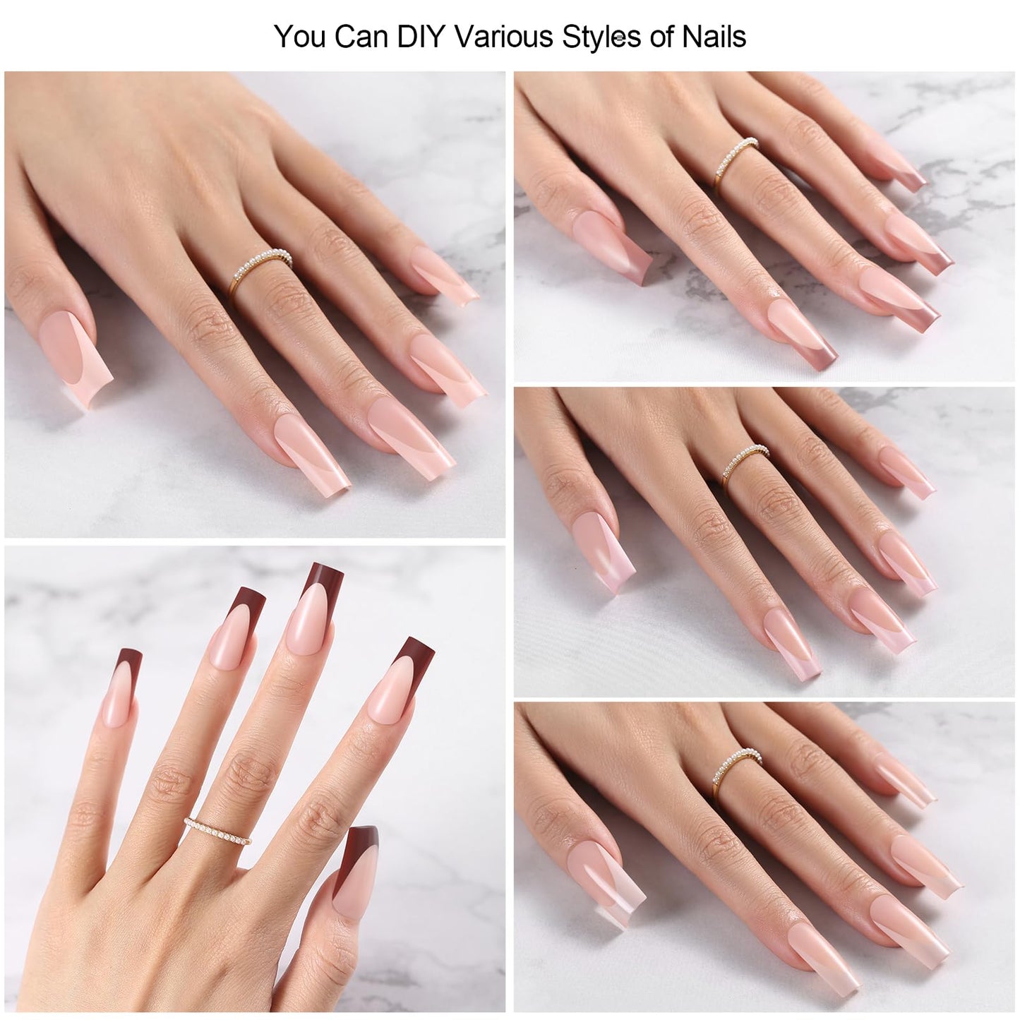 300Pcs French Tip Press on Nails, OPkssnails French Press On Nails Long Square, Pre-shaped No Need to File 3 in 1 Gel Nail Tips, Acrylic Fake Nails for Nail Art DIY Extension Designs 15 Size