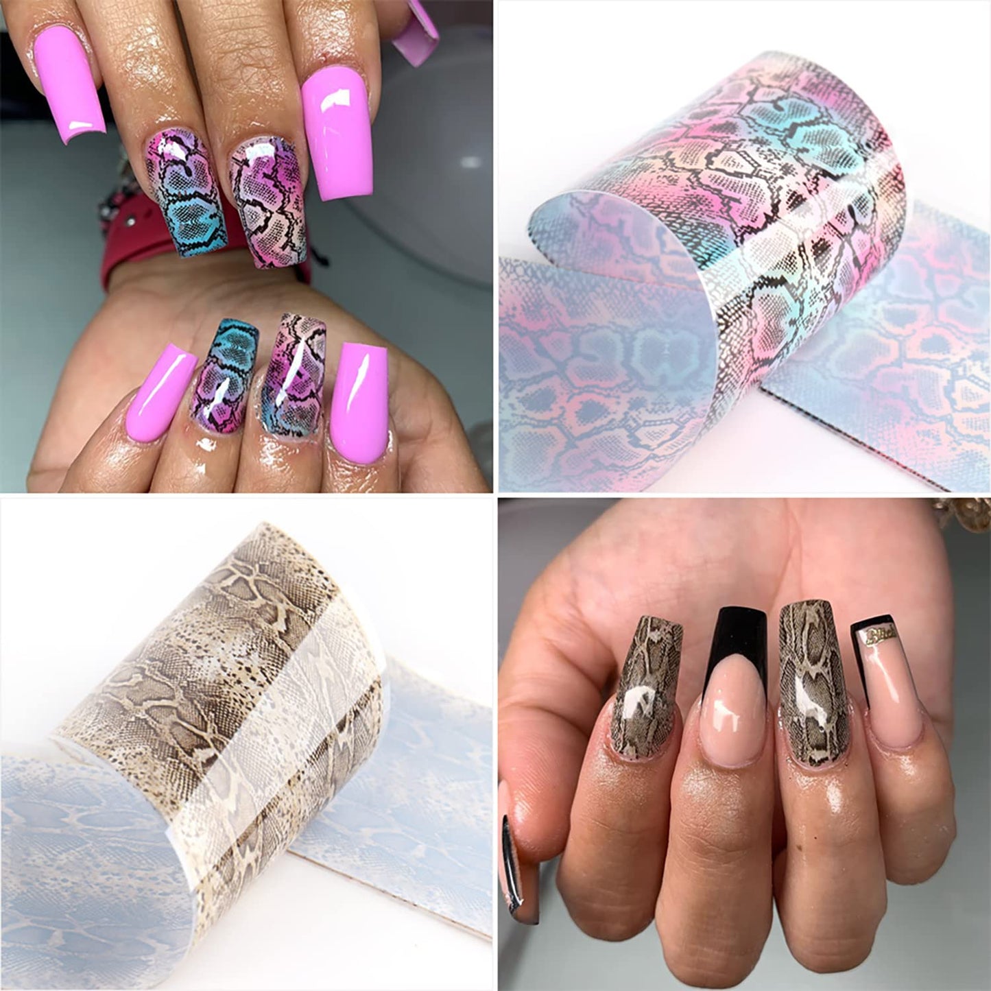 Holographic Nail Foil Stickers: Snake Print, Starry Sky Decals - Python Skin Nails Supplies for Transfer Glue Manicure