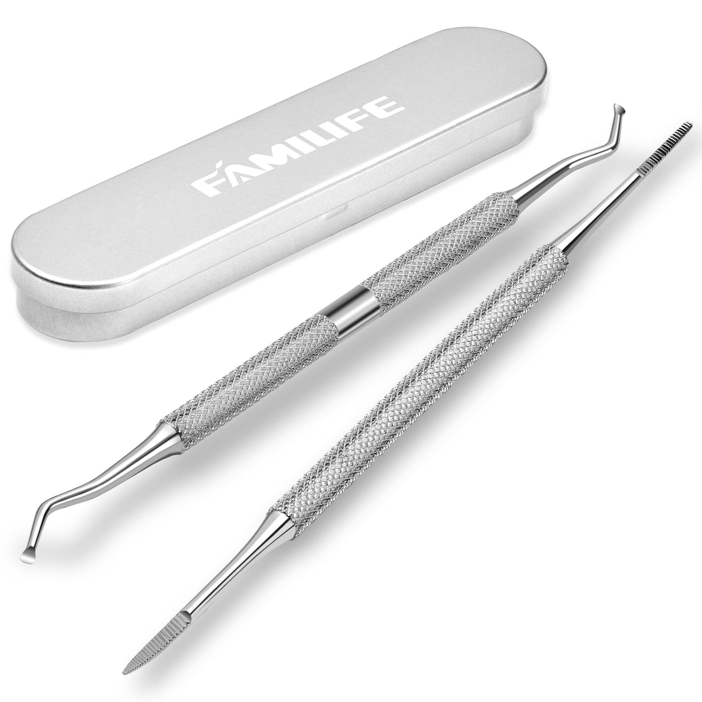 FAMILIFE 100% Stainless Steel Ingrown Toenail File and Lifter Double Sided with Storage Case (Ingrown Toenail File) and Manicure Set Manicure Kit Nail Kit Nail Clipper 9PCS Mens Grooming Kit Pedicure