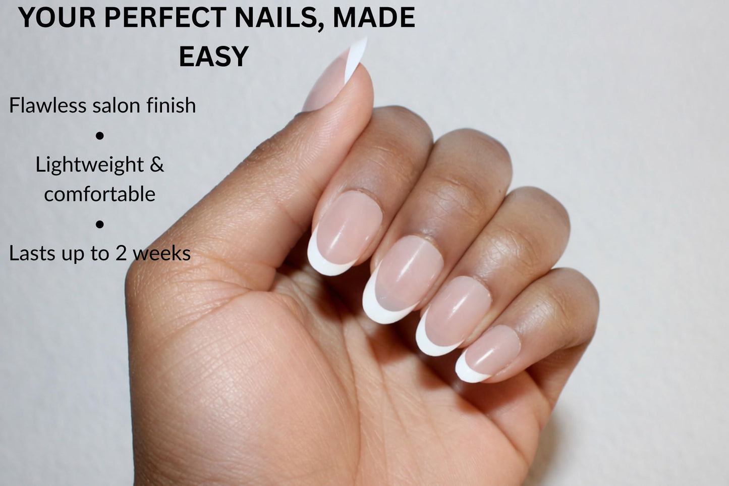 The Beauty Palace Clean Girl French Almond Press-On Nails – Soft Nude Base with White Tips, Glossy Finish, 24-Piece Set