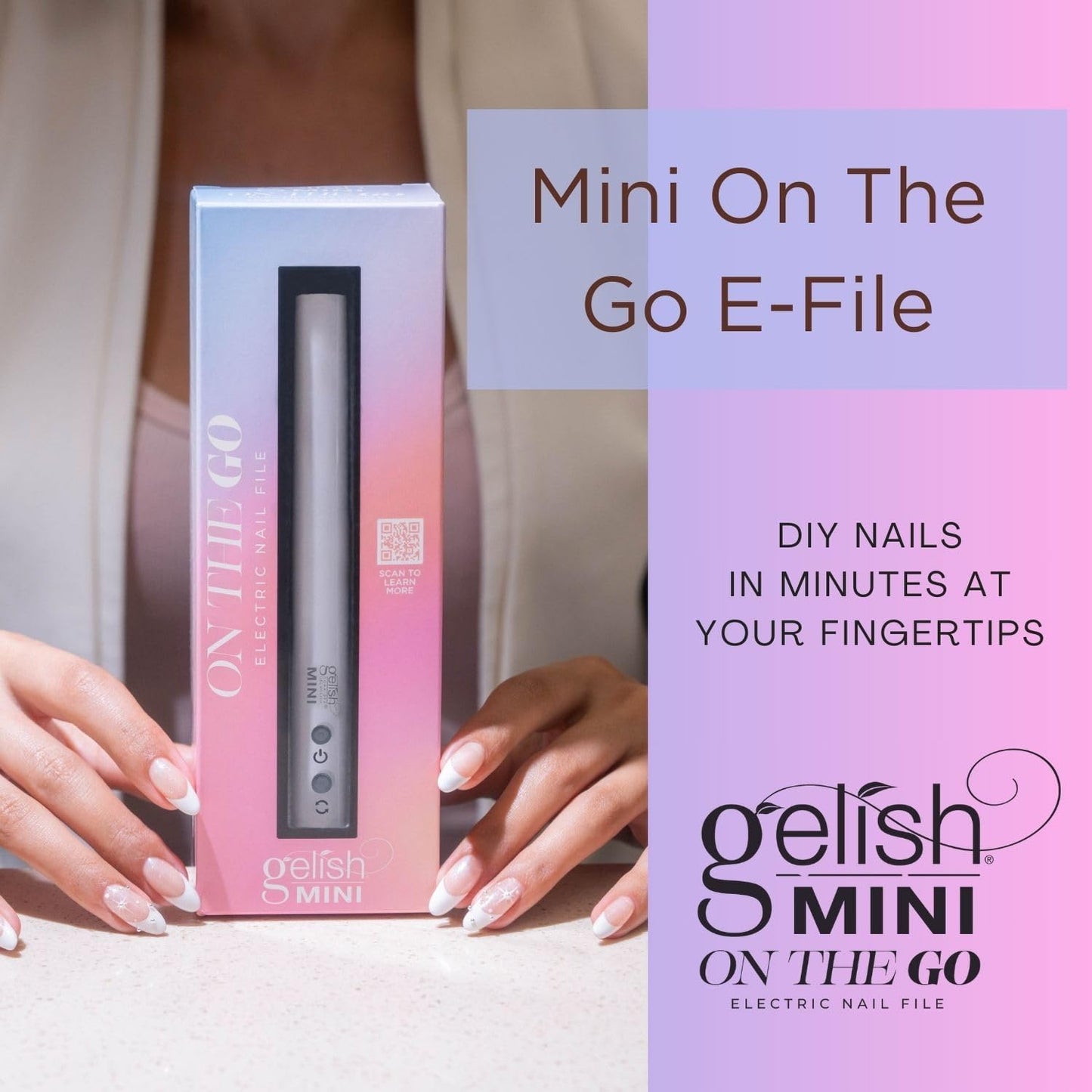 Gelish MINI On The Go Electric Nail File - Lightweight, Portable Nail Drill, Shaping, Filing, Gel Removal - 12 Interchangeable Bits & 6 Sanding Bands for DIY Manicures & Pedicures.