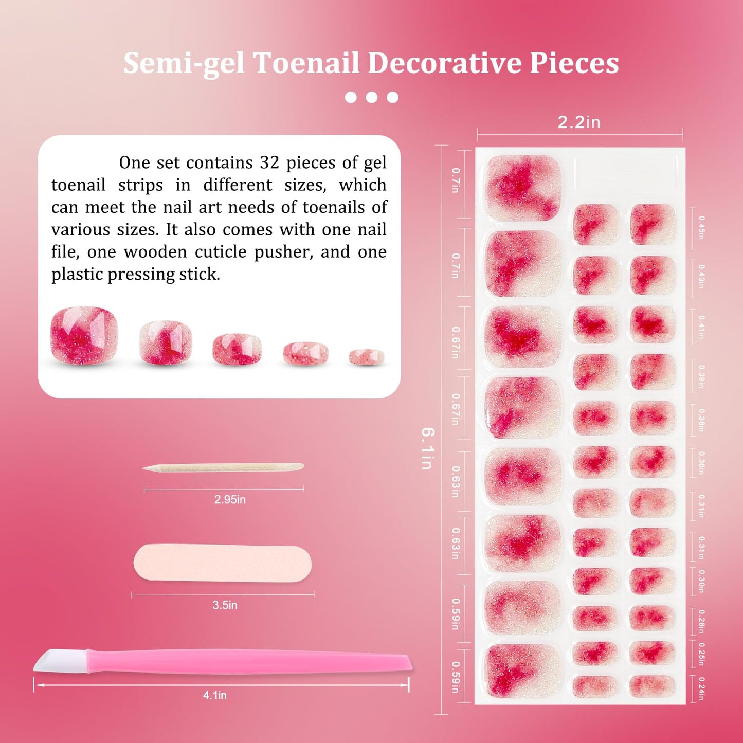SILPECWEE Semi Cured Gel Nail Strips for Toes (Hazy Rouge - 32PCS), UV Light Required | Salon Quality | Long Lasting Toe Nail Stickers Gel Nail Wraps for Women Girl Manicure