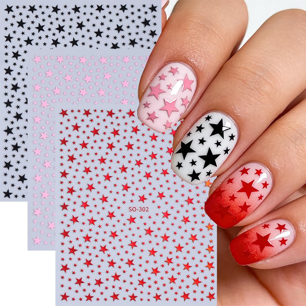 10 Sheets Star Nail Stickers for Nail Art, 3D Self-Adhesive Small Nail Decals, Nail Supplies Nail Art Design Accessories for Women and Girls Manicure DIY Decoration