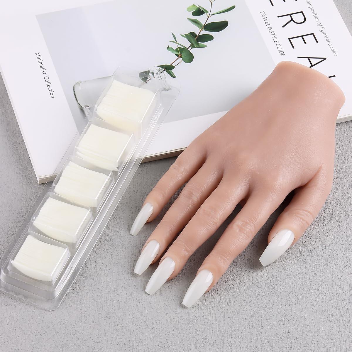 Fcozpjk Silicone Practice Hand for Acrylic Nails, Soft Flexible Fake Hand Practice Nail Acrylic Technician Fake Nail Mannequin Hand with 100PCS False Nail Tips, Nail Art Beginner Kit Training Tools