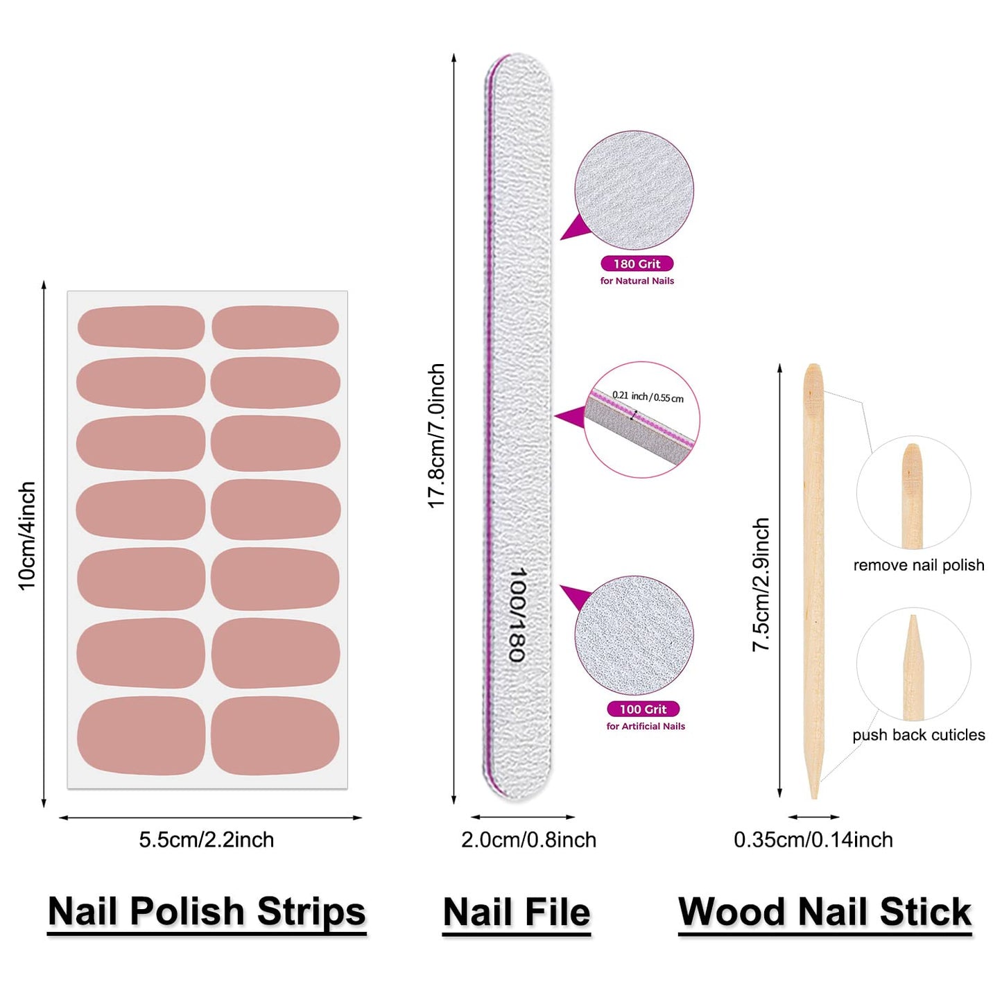 DANNEASY 24 Sheets Solid Color Nail Polish Strips Glitter Nail Wraps Gel Nail Strips Self Adhesive Nail Polish Stickers for Women Fingernails Nail Art Accessories with Nail File, Cuticle Stick