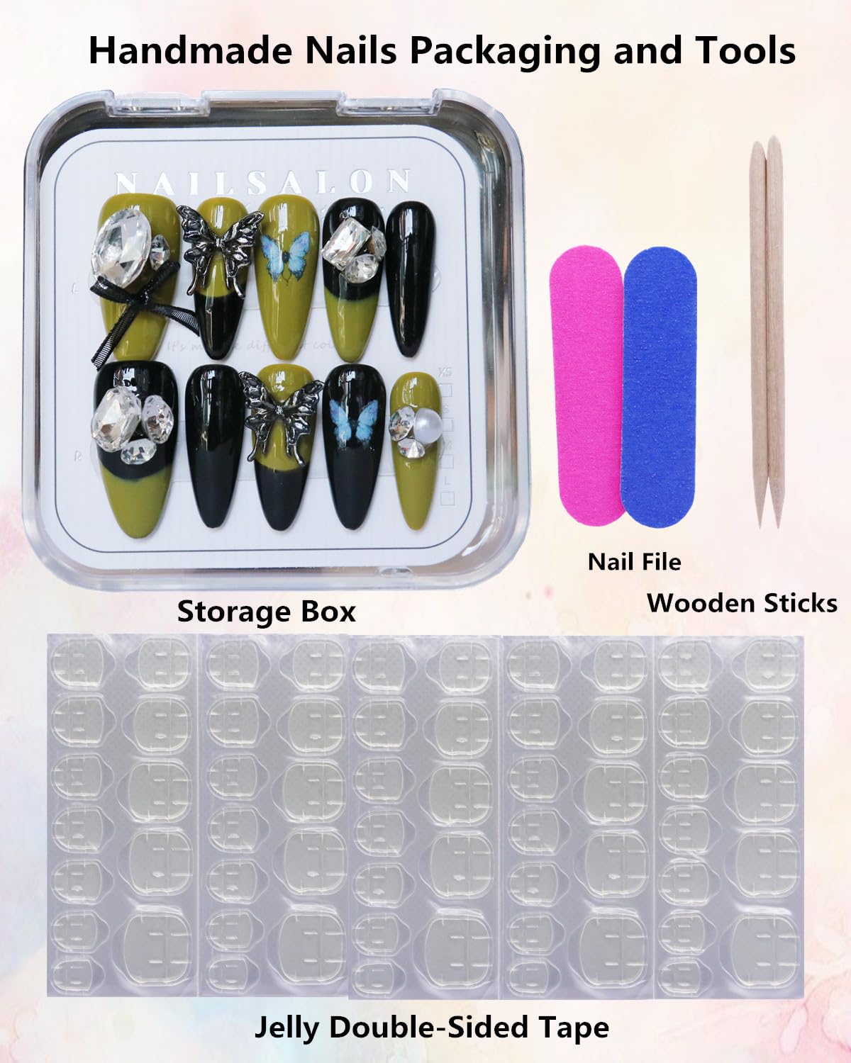 CAMILCY Press on Nails Handmade Nails Luxury Reusable Fake Nails For Girls long Almond Armor Green Black Diamonds HandPainted Salon Loveful Design Acrylic GelUV Finished 3D Nails 10PCS (A013, M)