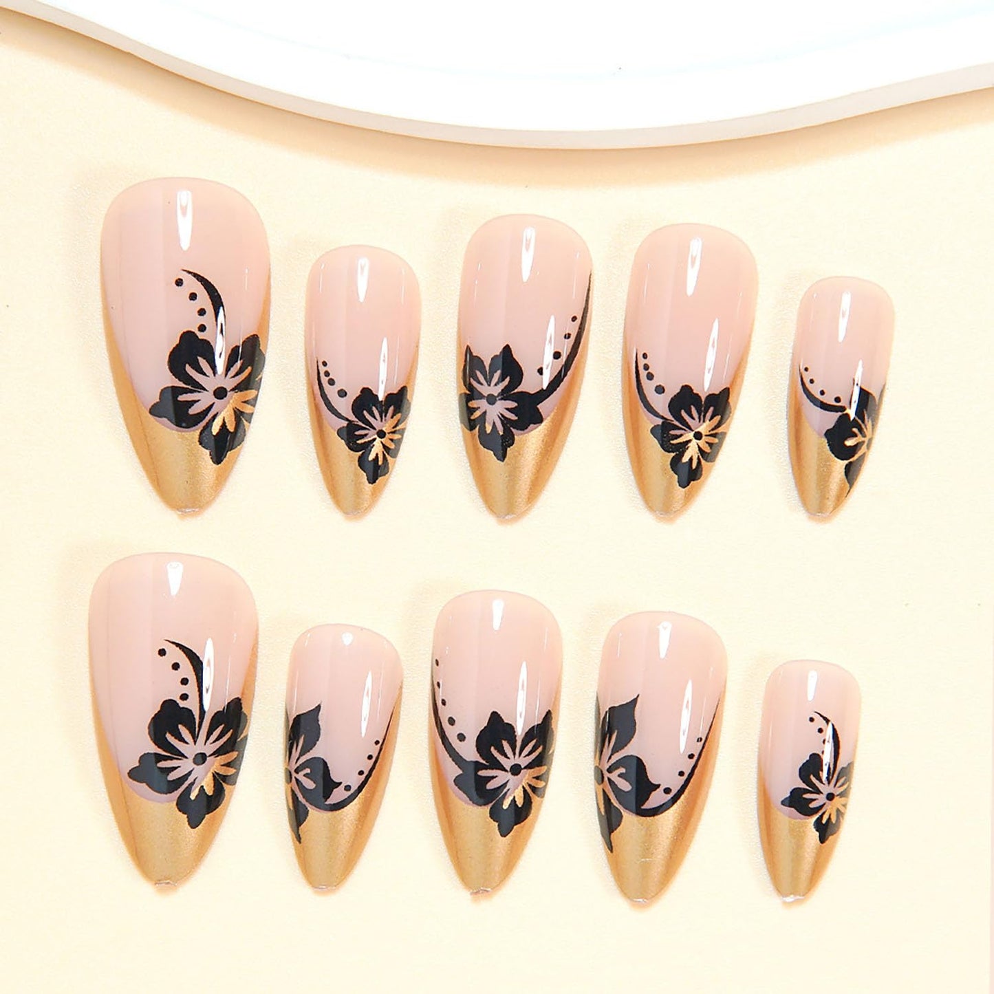 FIEONCIY Press on Almond Nails Short Length Glossy Acrylic Almond Shaped False Nails with Designs Artificial Medium Fake Nails with Charms Glue Stick on Fingernails for Women Girls(WSJ2400)